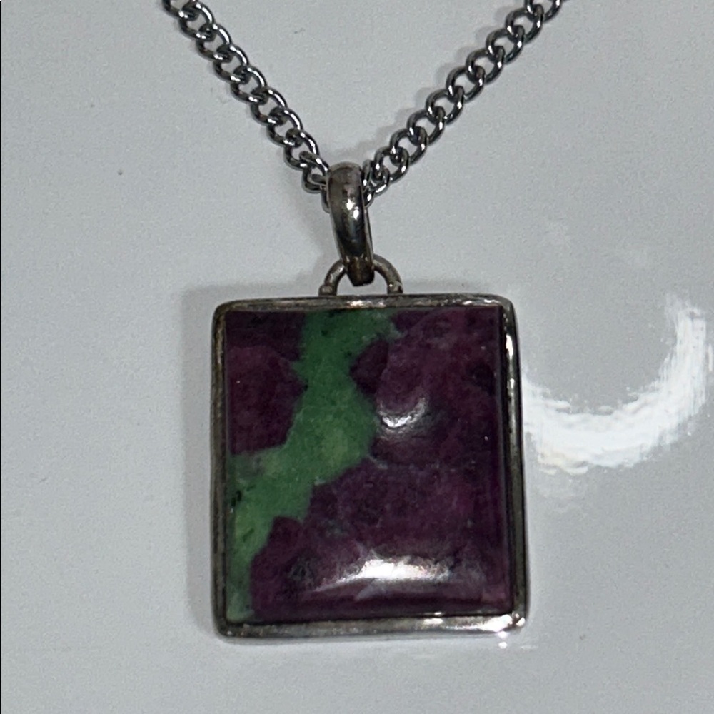 Artisan Made Vintage Sterling Silver Genuine Ruby Zoisite Gemstone Necklace